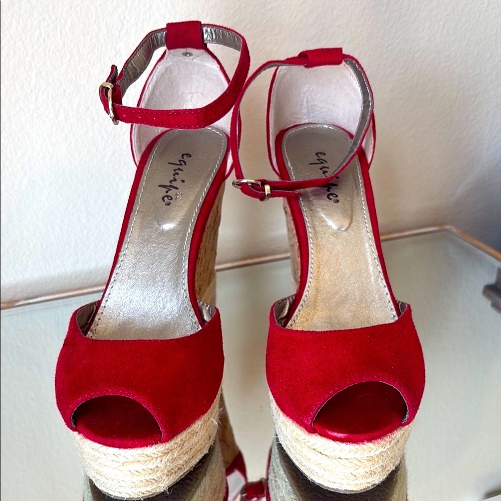 Red suede Wedge Sandals